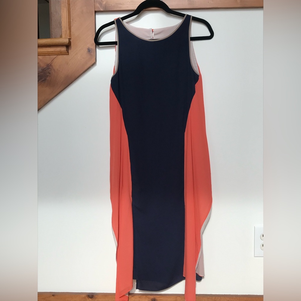 Excellent Condition Bcbg MAXAZRIA Coral Blue Silk ELEGANT DRESS XS Open Back